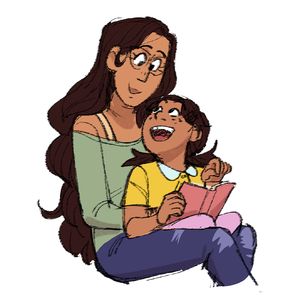 Animated image of mother reading to child